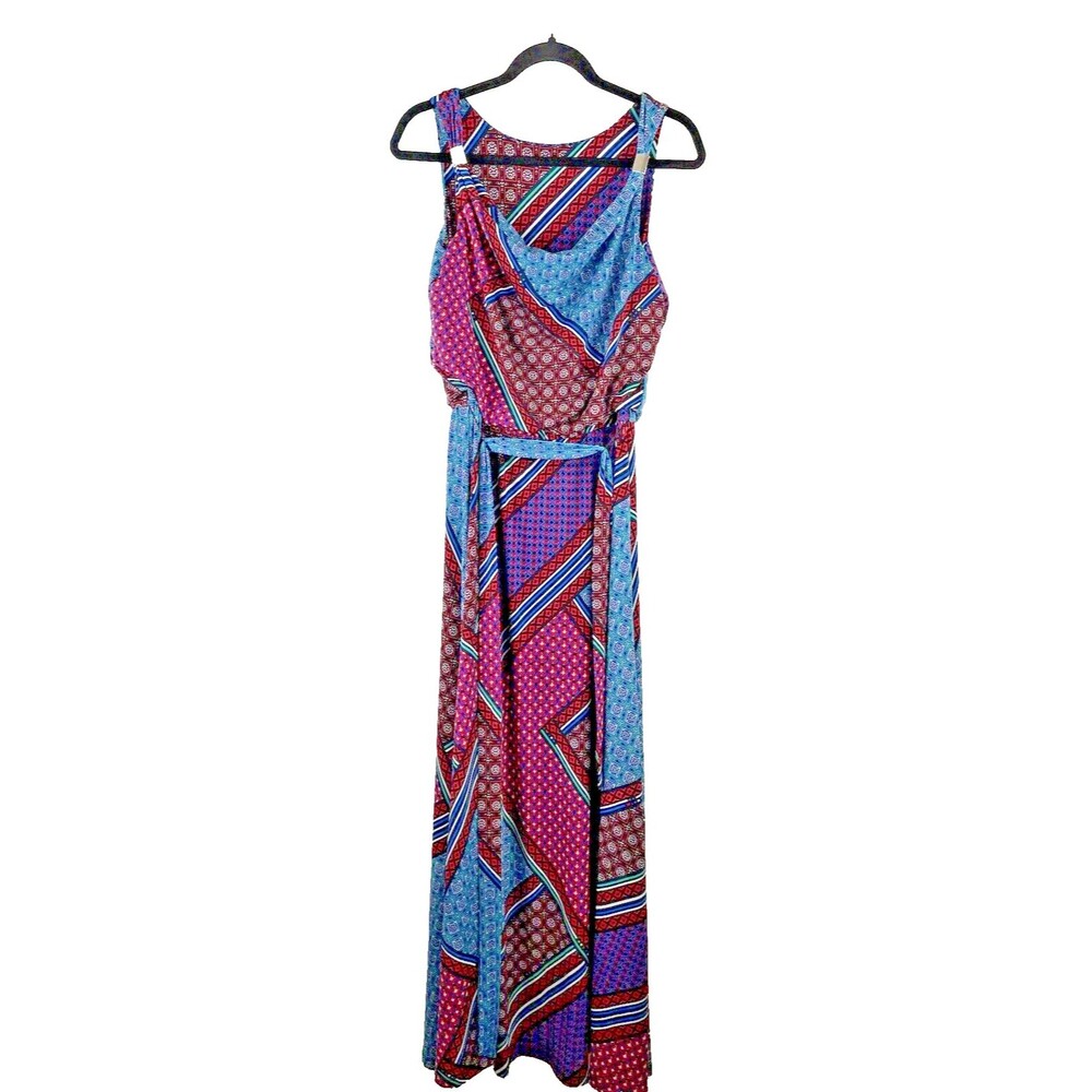 Calvin Klein Tank Maxi Sundress Women's Medium Grecian Geometric Print with Belt